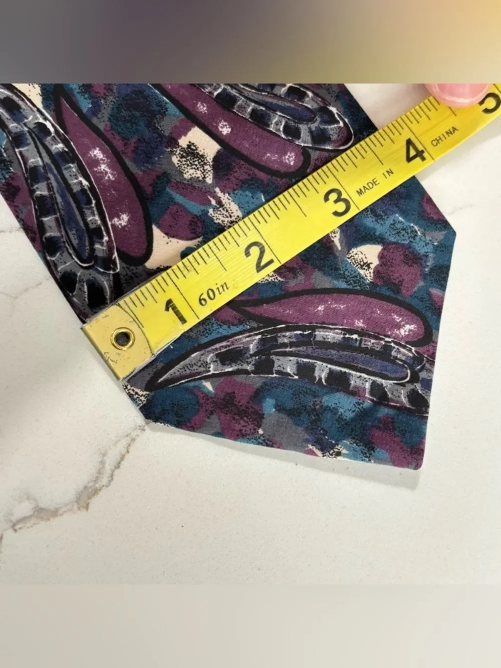 Vintage Kuppenheimer Premier Teal Blue Purple Paisley Abstract Pattern Silk Tie